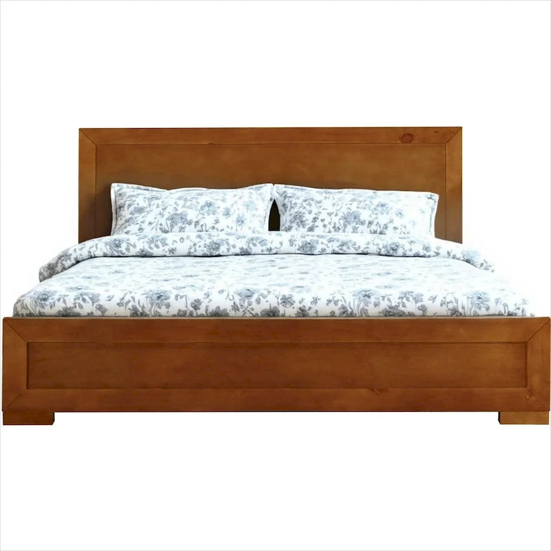 Oak Inlaid Panels Solid Wood Bed Frame