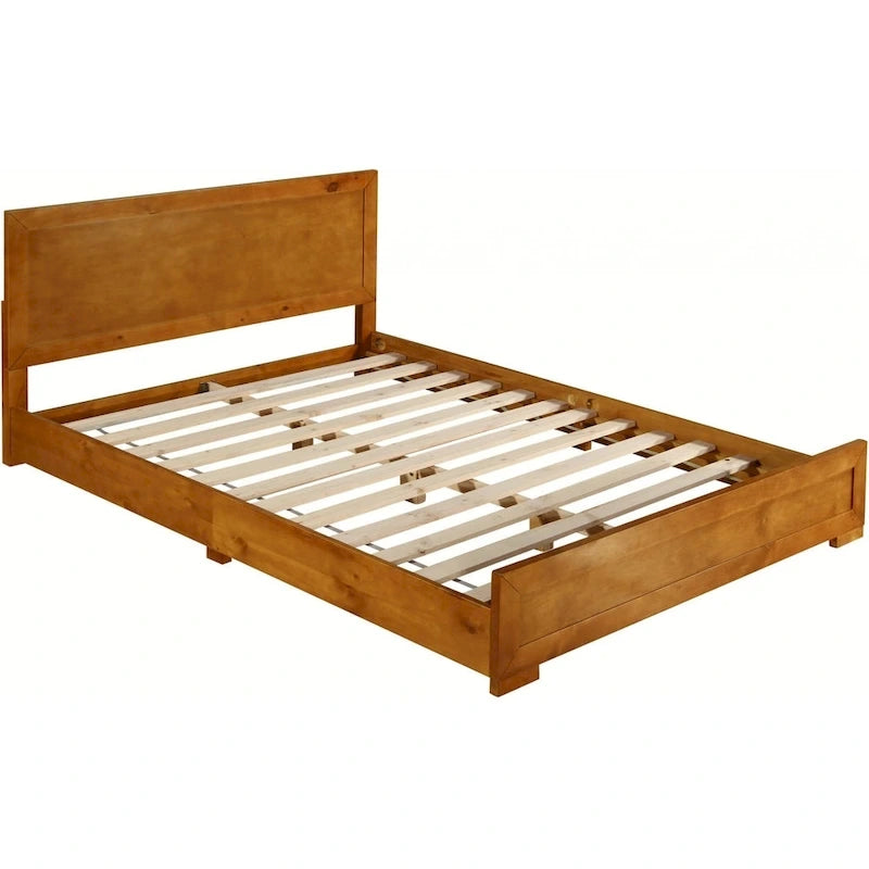 Oak Inlaid Panels Solid Wood Bed Frame