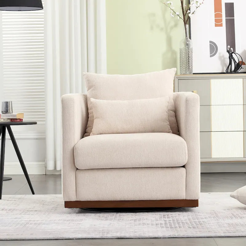 Chenille Swivel Barrel Chair with Sturdy Metal Base and Ergonomic Design