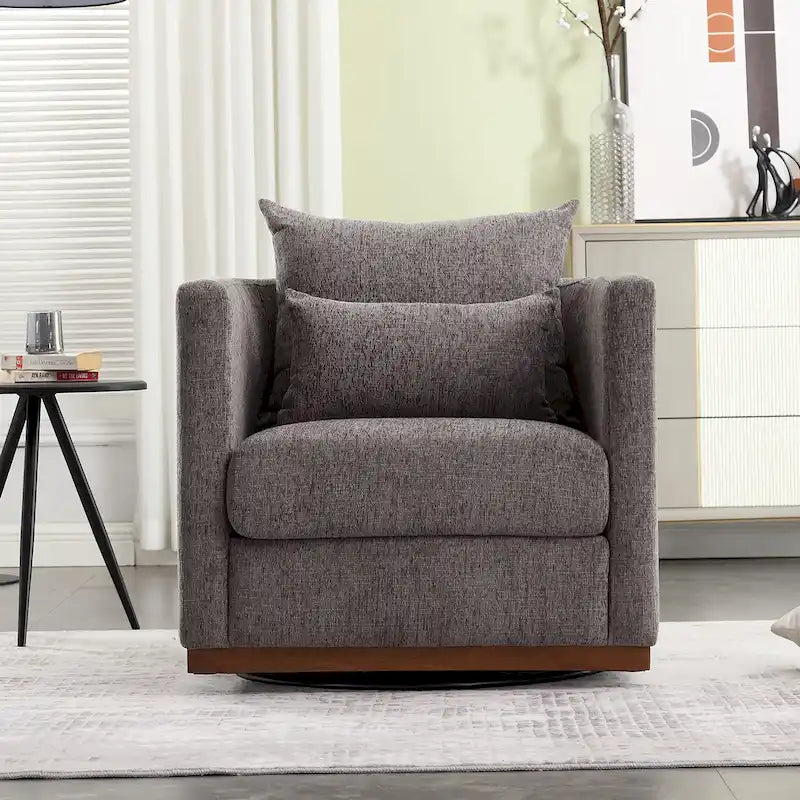 Chenille Swivel Barrel Chair with Sturdy Metal Base and Ergonomic Design