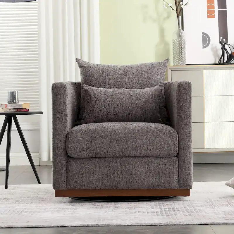 Chenille Swivel Barrel Chair with Sturdy Metal Base and Ergonomic Design