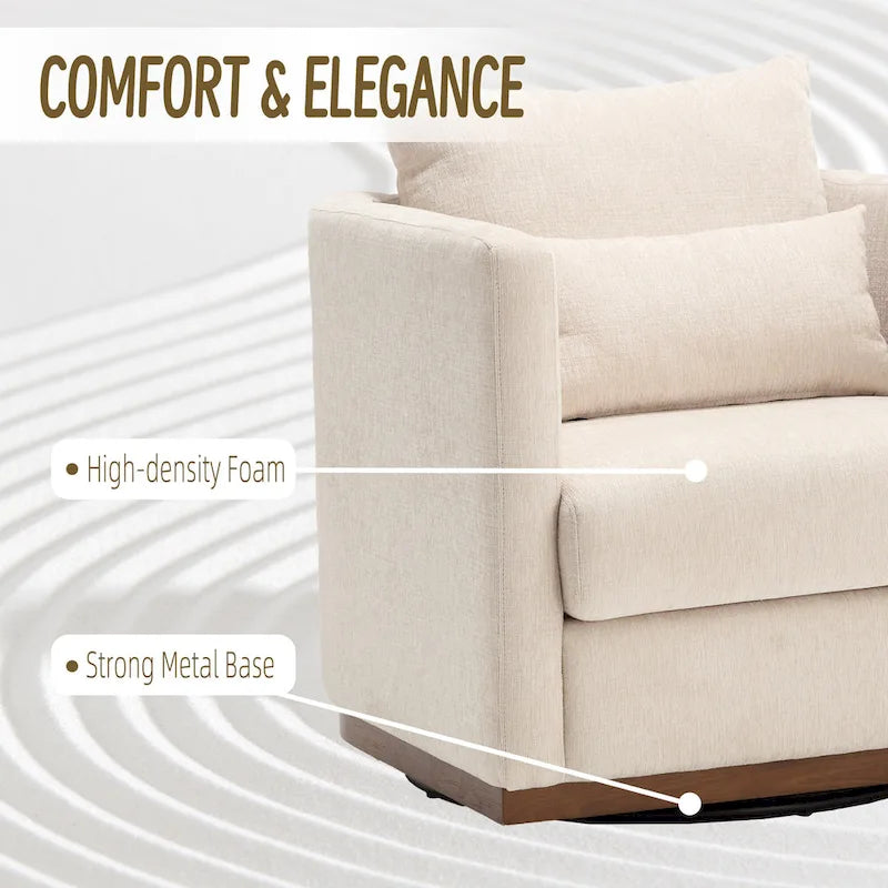 Chenille Swivel Barrel Chair with Sturdy Metal Base and Ergonomic Design