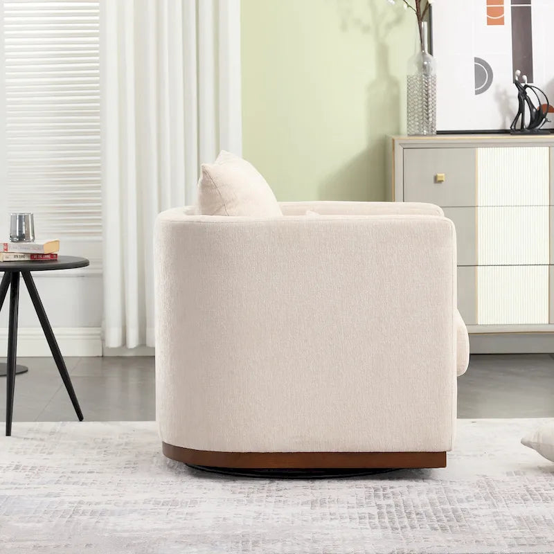 Chenille Swivel Barrel Chair with Sturdy Metal Base and Ergonomic Design