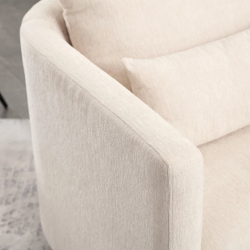 Chenille Swivel Barrel Chair with Sturdy Metal Base and Ergonomic Design