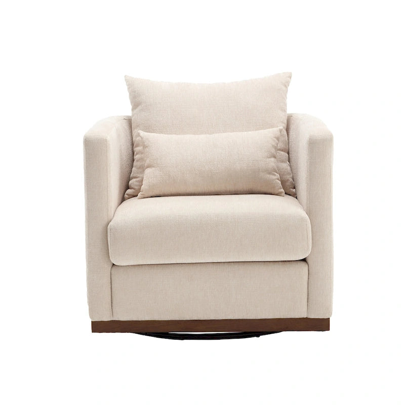 Chenille Swivel Barrel Chair with Sturdy Metal Base and Ergonomic Design