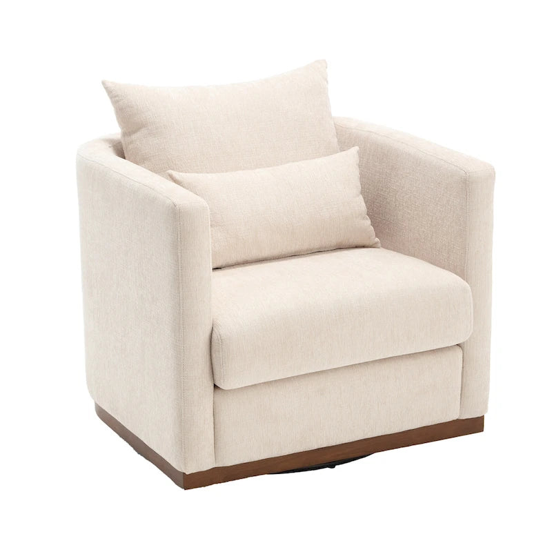 Chenille Swivel Barrel Chair with Sturdy Metal Base and Ergonomic Design