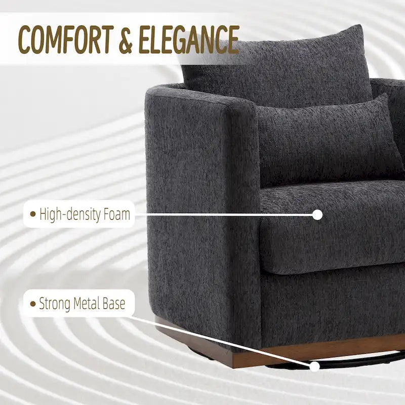 Chenille Swivel Barrel Chair with Sturdy Metal Base and Ergonomic Design