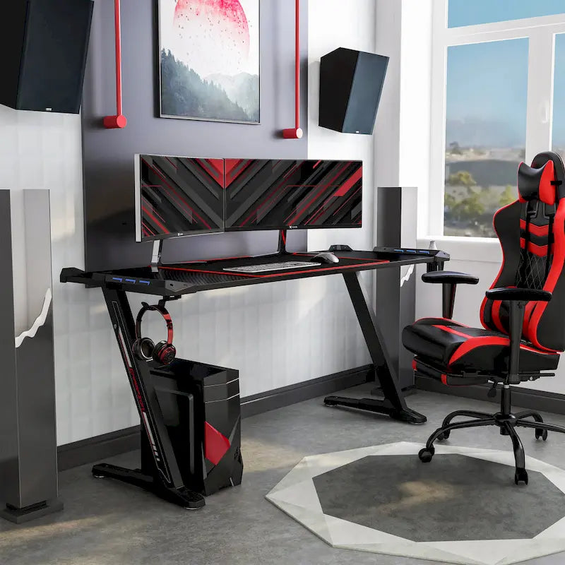 Modern Black 67-inch Steel Computer Desk with USB