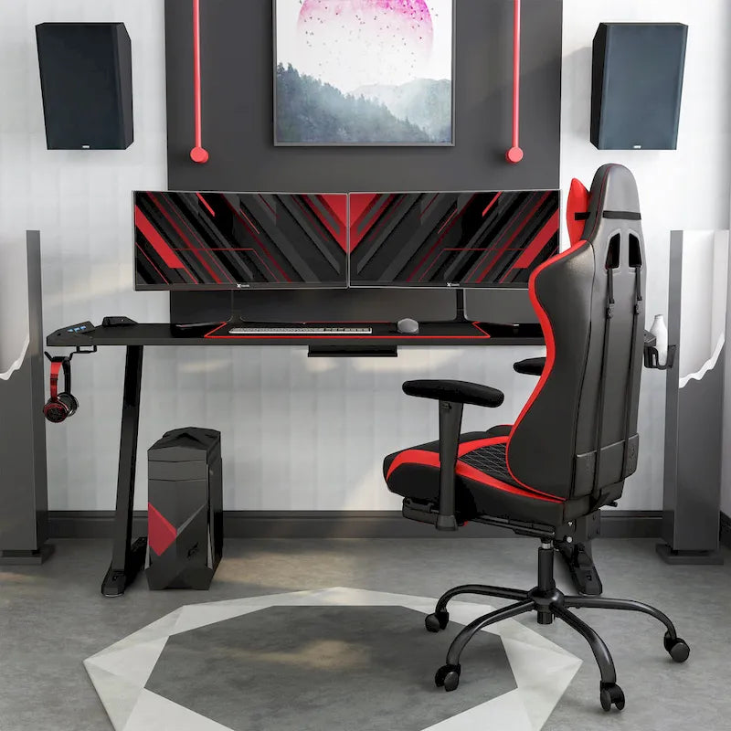 Modern Black 67-inch Steel Computer Desk with USB