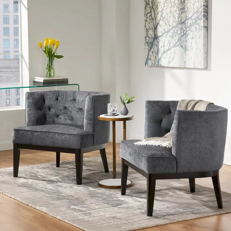Fabric or Faux Leather Tufted Accent Chair
