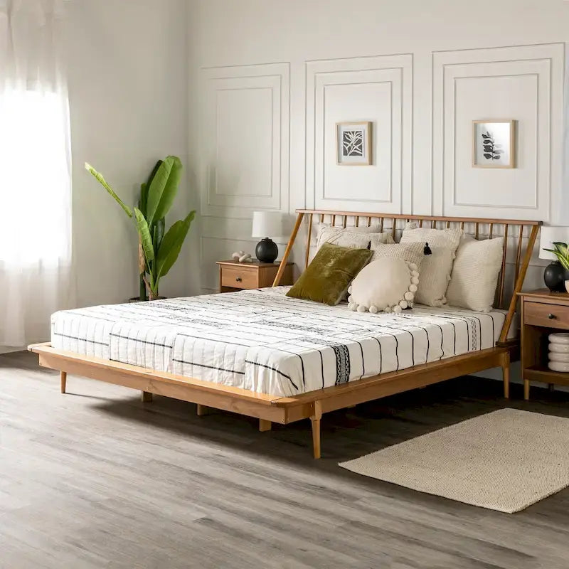 Letto a piattaforma con montanti in legno massello