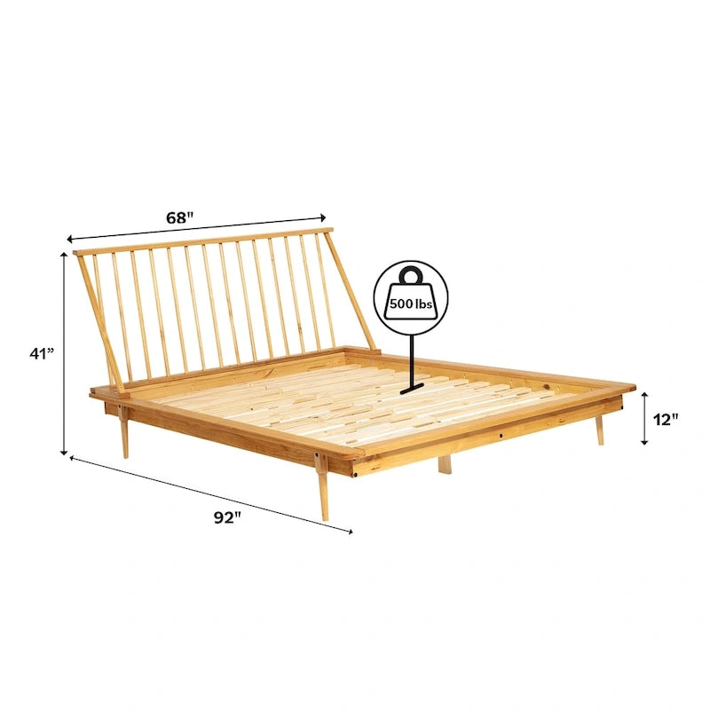 Letto a piattaforma con montanti in legno massello