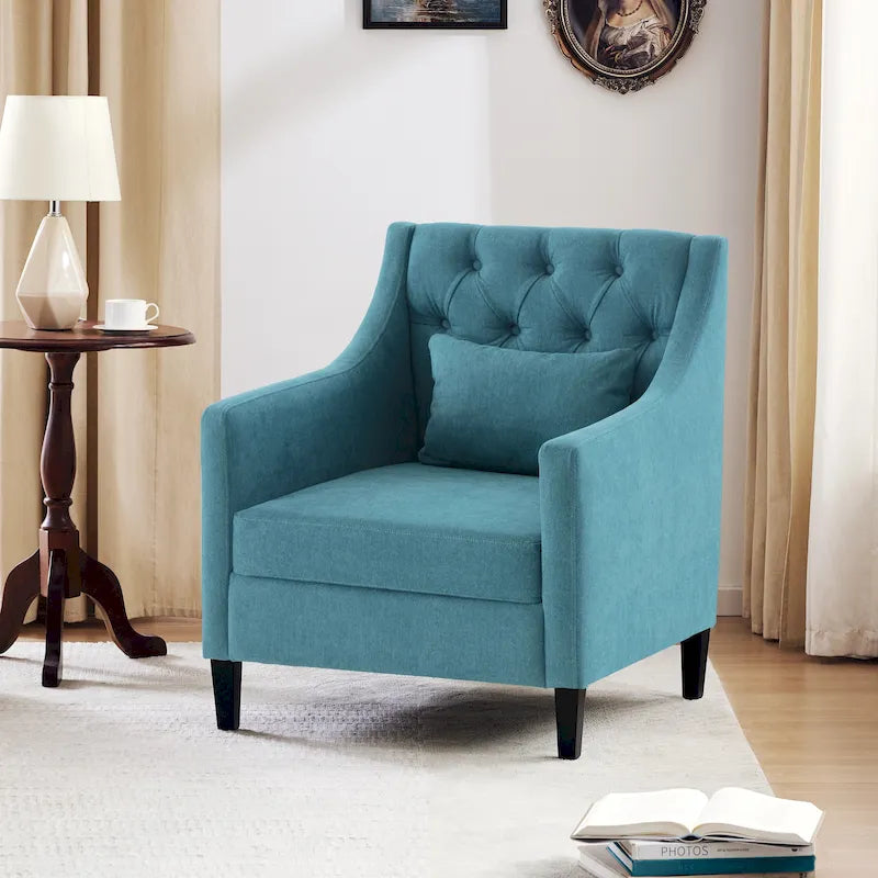Arm Chair Comfy Club Chair with Pillow Beige/ Dark Teal/ Blue