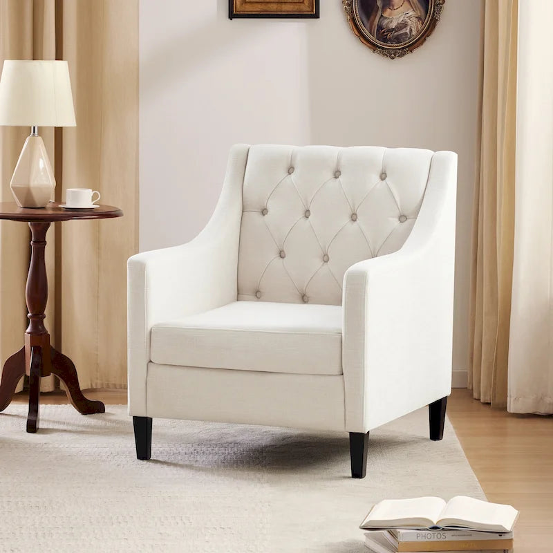 Arm Chair Comfy Club Chair with Pillow Beige/ Dark Teal/ Blue