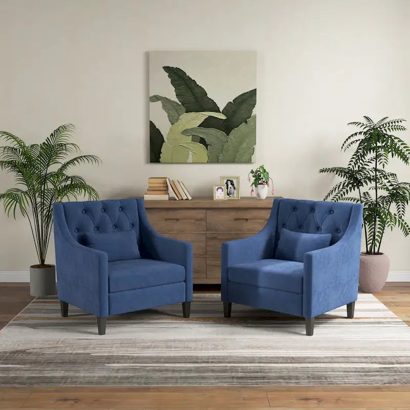 Arm Chair Comfy Club Chair with Pillow Beige/ Dark Teal/ Blue
