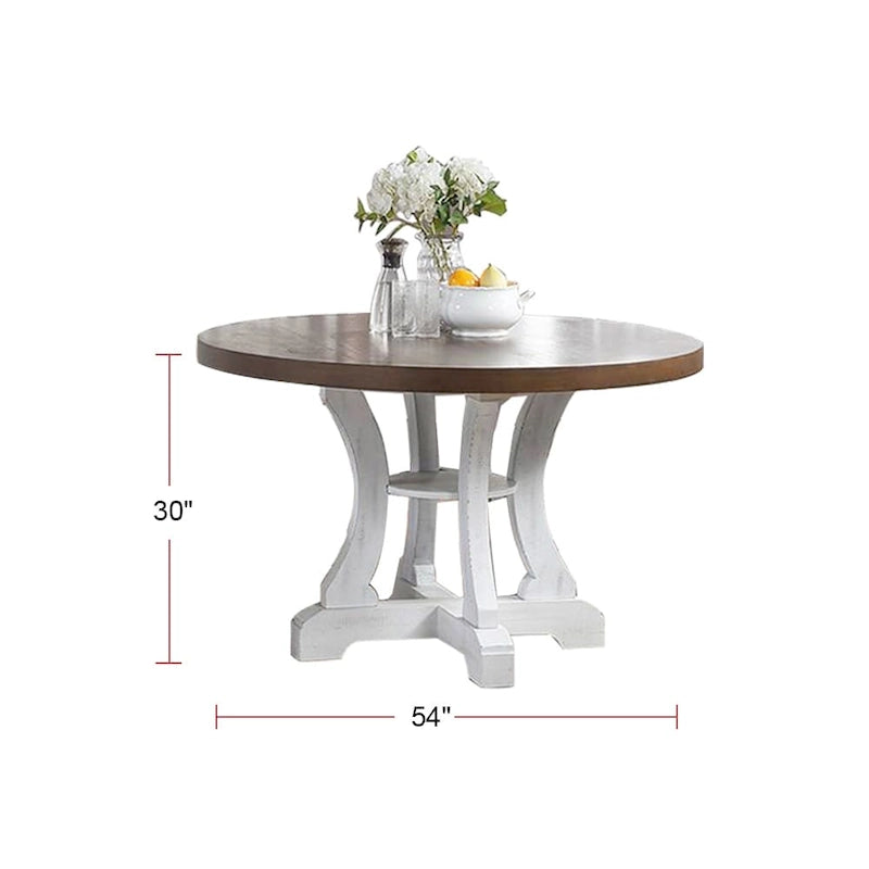 Tavolo da pranzo rustico rotondo con base a colonna
