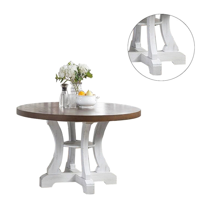 Tavolo da pranzo rustico rotondo con base a colonna