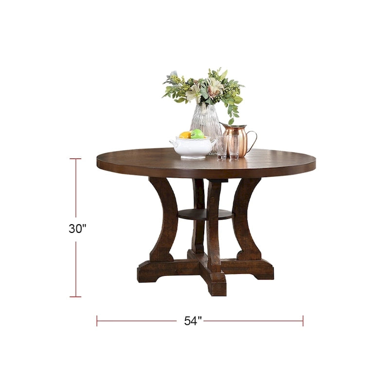 Tavolo da pranzo rustico rotondo con base a colonna