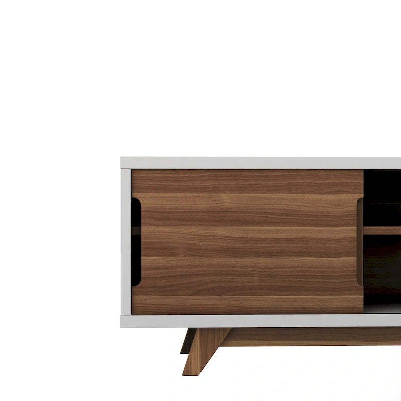 Mobile TV moderno di metà secolo bianco e noce, largo 62-inch, con 6 ripiani