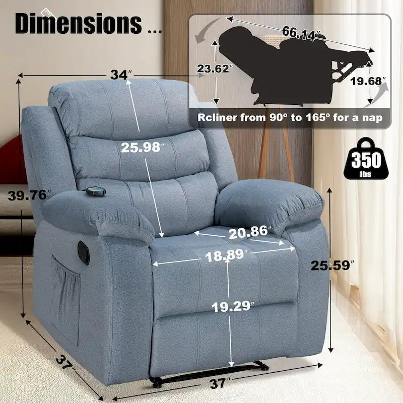 Soft Recliner Chair with Massage and Heat Function