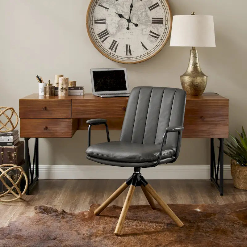 Faux Leather Swivel Accent Arm Chair