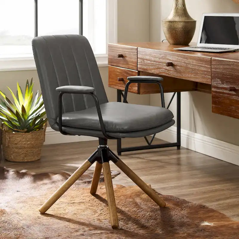 Faux Leather Swivel Accent Arm Chair