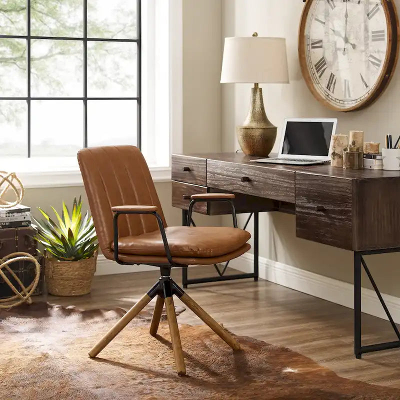 Faux Leather Swivel Accent Arm Chair