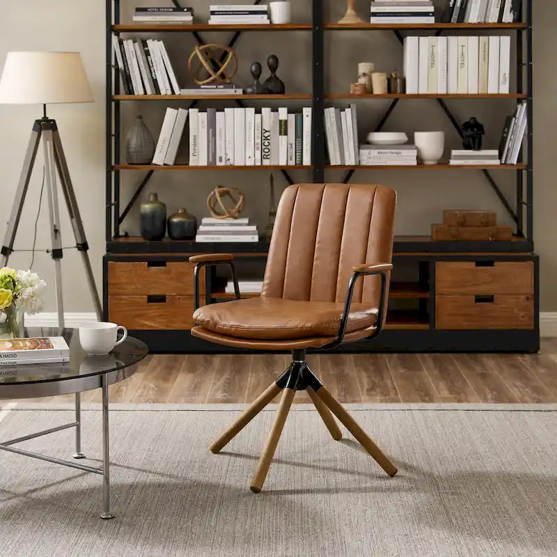 Faux Leather Swivel Accent Arm Chair