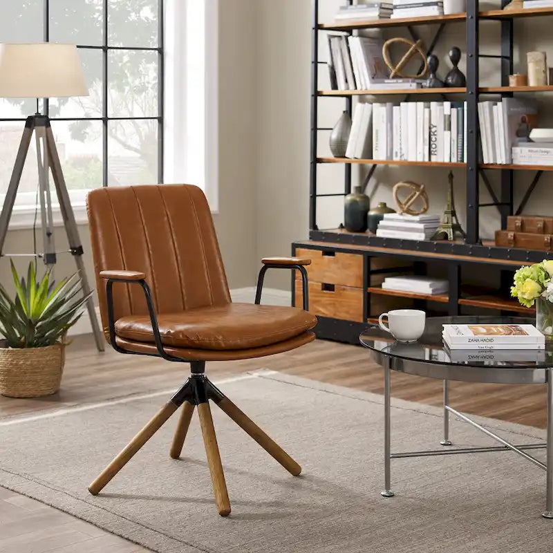 Faux Leather Swivel Accent Arm Chair