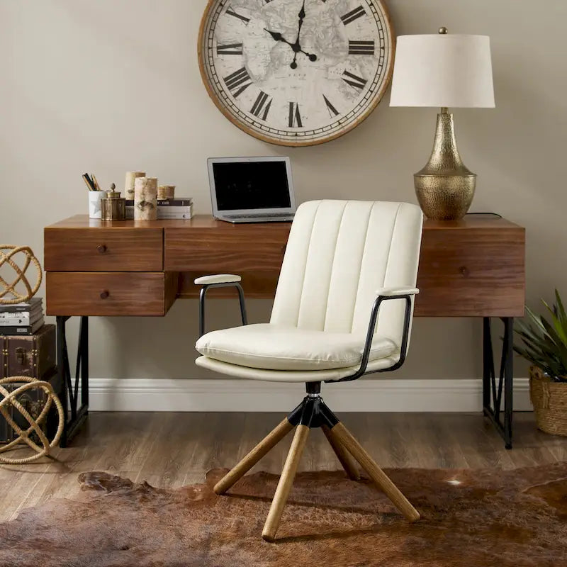 Faux Leather Swivel Accent Arm Chair