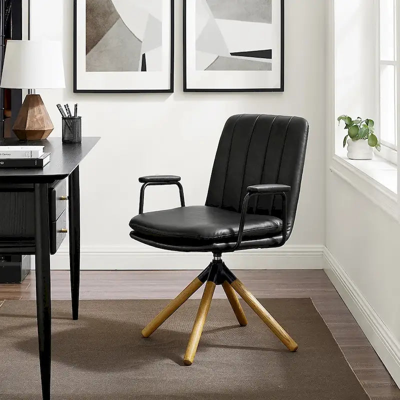 Faux Leather Swivel Accent Arm Chair