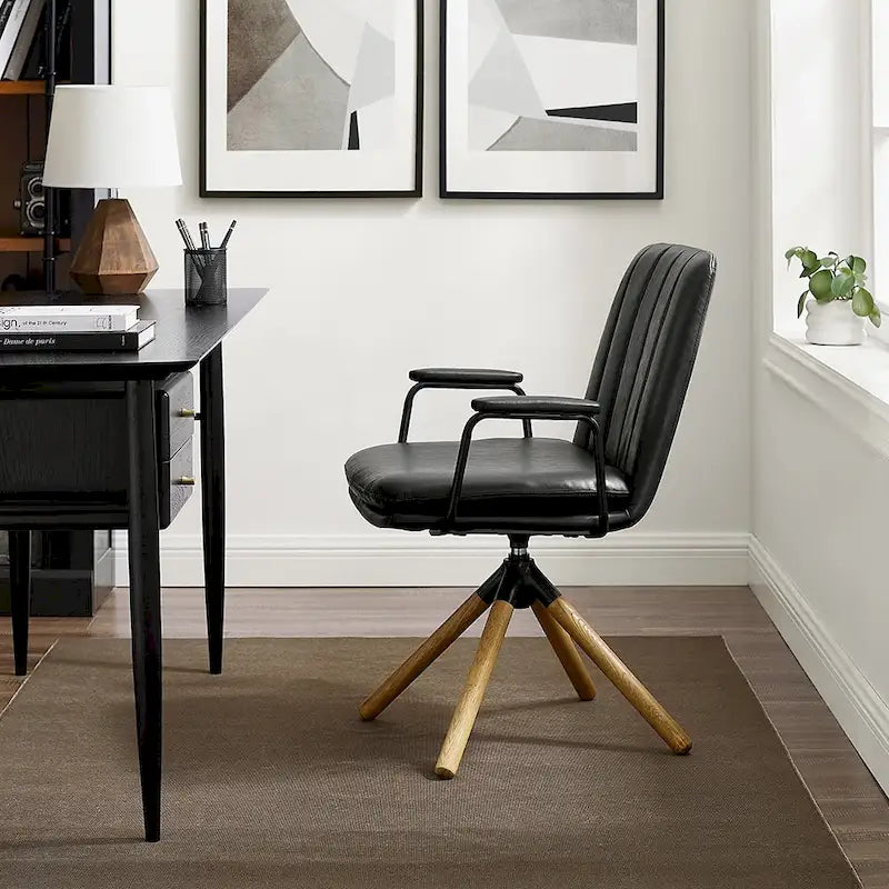 Faux Leather Swivel Accent Arm Chair