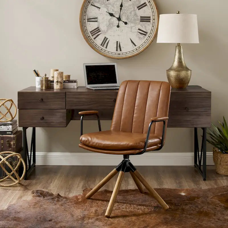 Faux Leather Swivel Accent Arm Chair