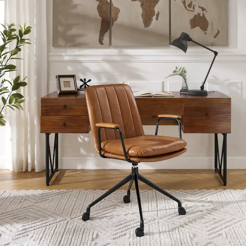 Faux Leather Swivel Accent Arm Chair