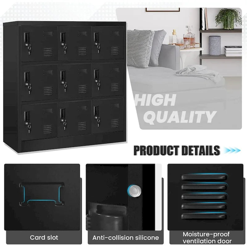 9 Doors Metal Lockers Storage Cabinet for School Office Gym