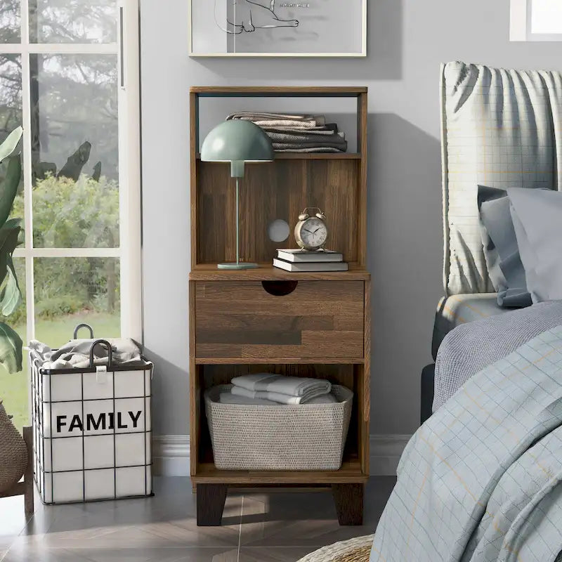 Transitional Compact 3-Shelf Single-Drawer Nightstand by Denhour