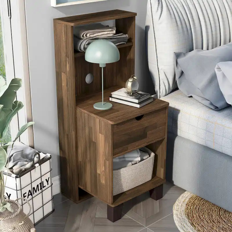 Transitional Compact 3-Shelf Single-Drawer Nightstand by Denhour
