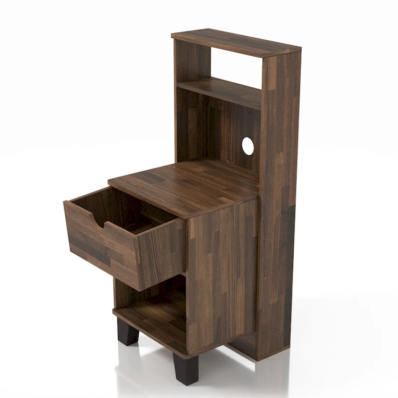 Transitional Compact 3-Shelf Single-Drawer Nightstand by Denhour