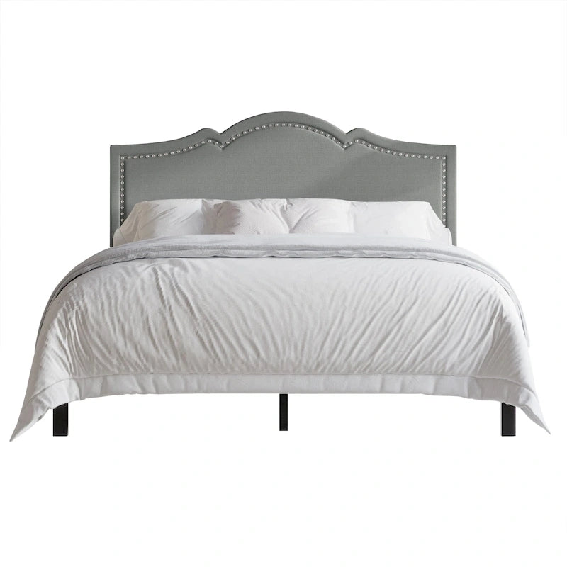 Elegant Linen Nailhead Upholstered Platform Bed