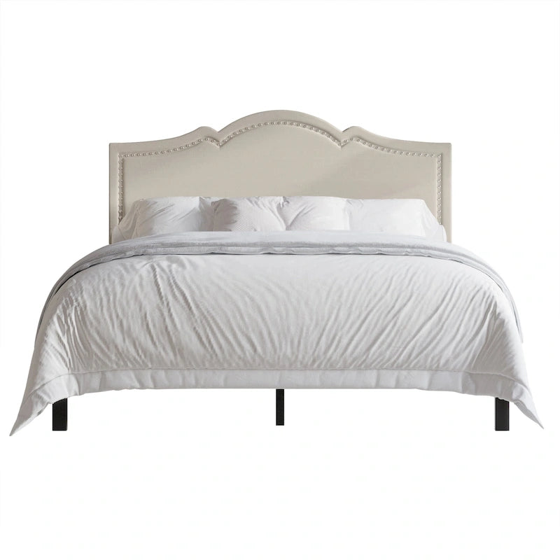 Elegant Linen Nailhead Upholstered Platform Bed
