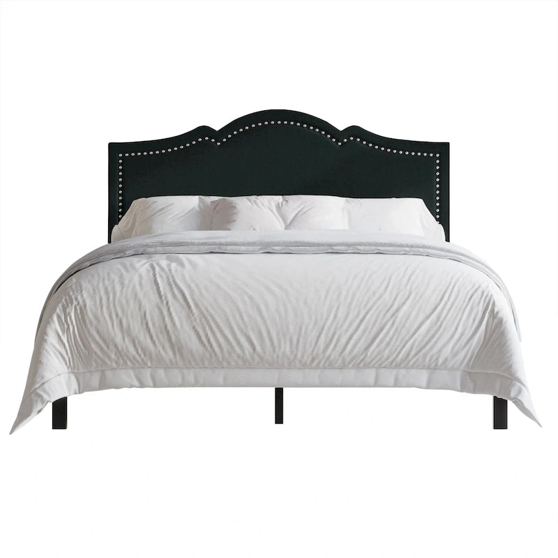 Elegant Linen Nailhead Upholstered Platform Bed