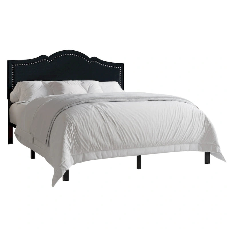 Elegant Linen Nailhead Upholstered Platform Bed
