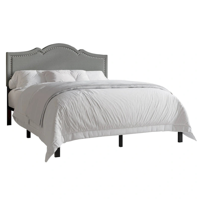 Elegant Linen Nailhead Upholstered Platform Bed