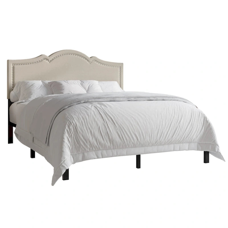 Elegant Linen Nailhead Upholstered Platform Bed