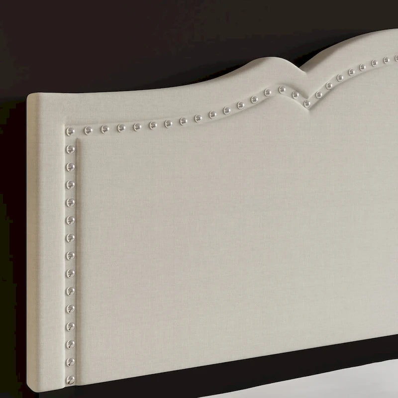 Elegant Linen Nailhead Upholstered Platform Bed