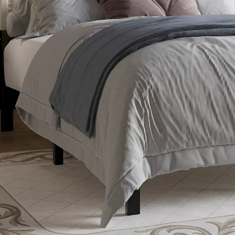 Elegant Linen Nailhead Upholstered Platform Bed