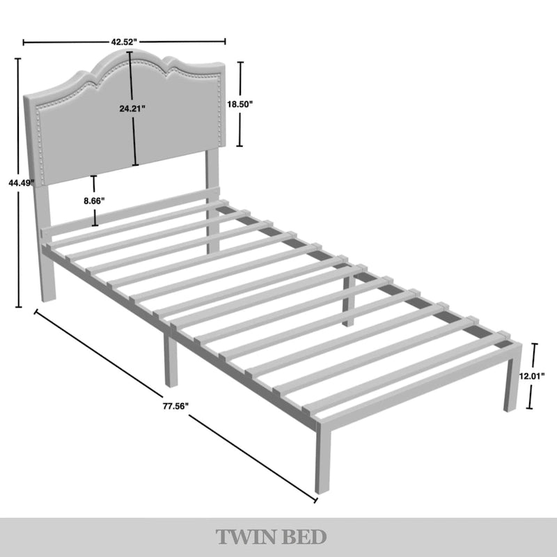 Elegant Linen Nailhead Upholstered Platform Bed