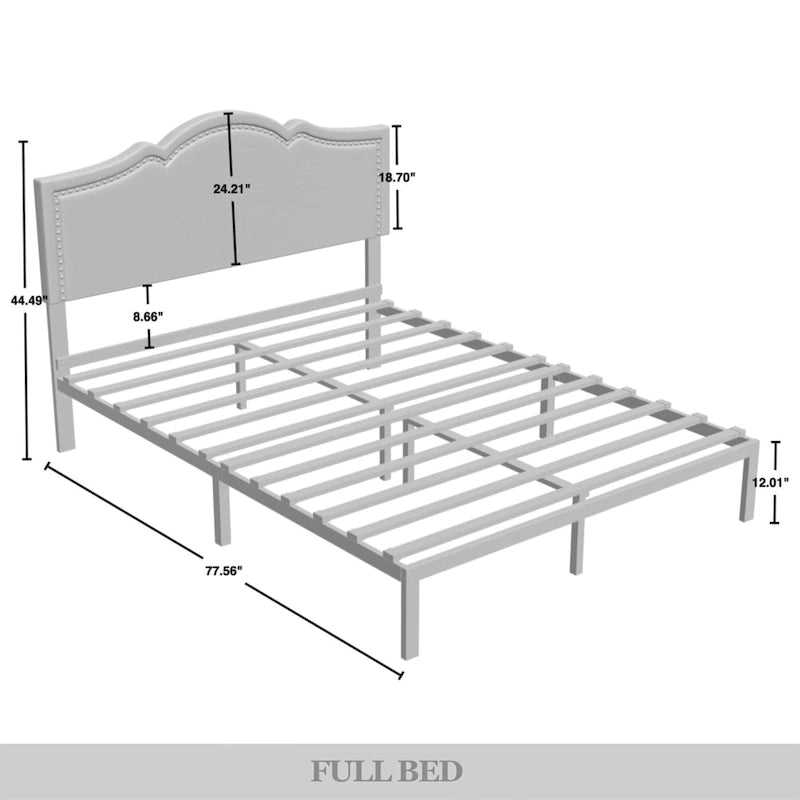 Elegant Linen Nailhead Upholstered Platform Bed