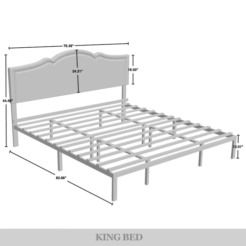 Elegant Linen Nailhead Upholstered Platform Bed