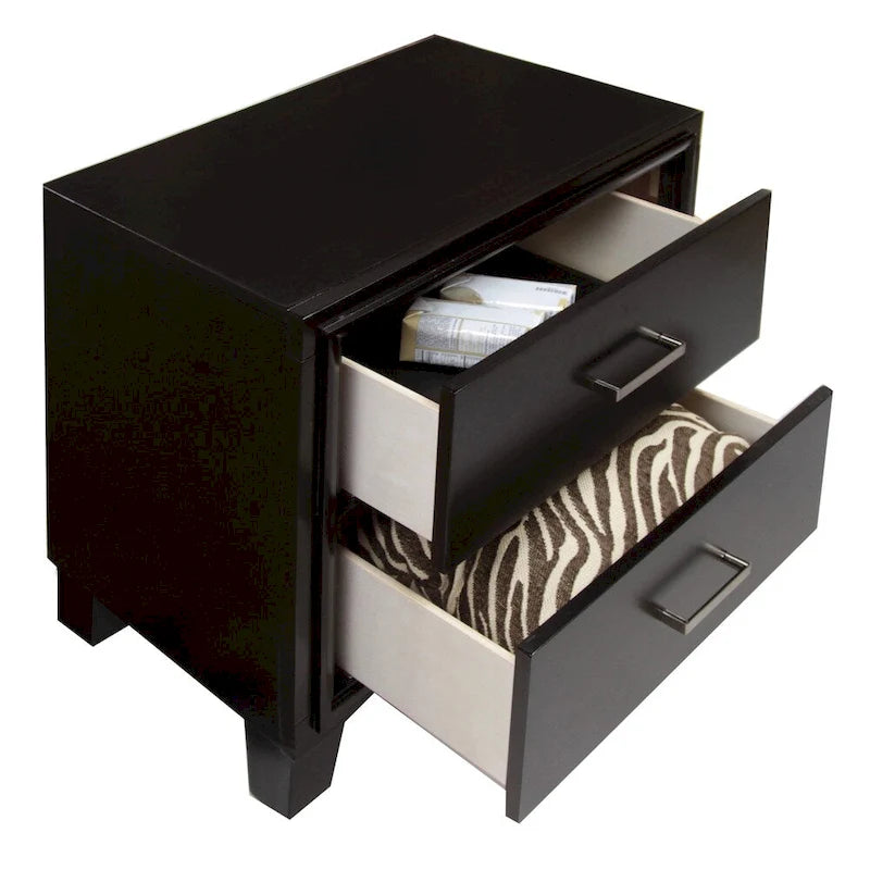 Contemporary Espresso Solid Wood 2-Drawer Nightstand
